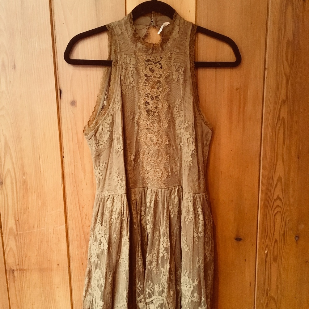 Free People Lace Verushka Mini Dress Golden Honey